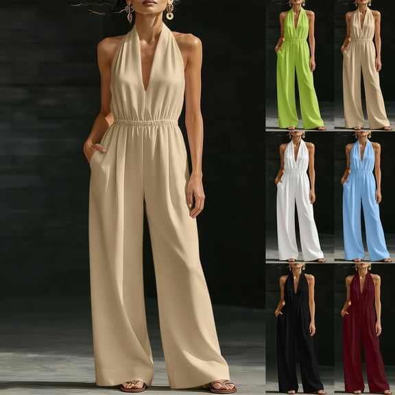 Sentmoon Womens Overalls Loose Fit Sleeveless V Neck Womens Jumper Solid Color Regular Fit Casual Rompers Summer for Party and Festival S-3XL