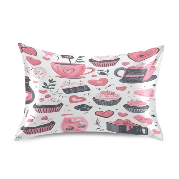 Valentine's Day Style Pink Satin Pillowcase 20''x40'' Double-Sided Print Soft Wrinkle Resistant