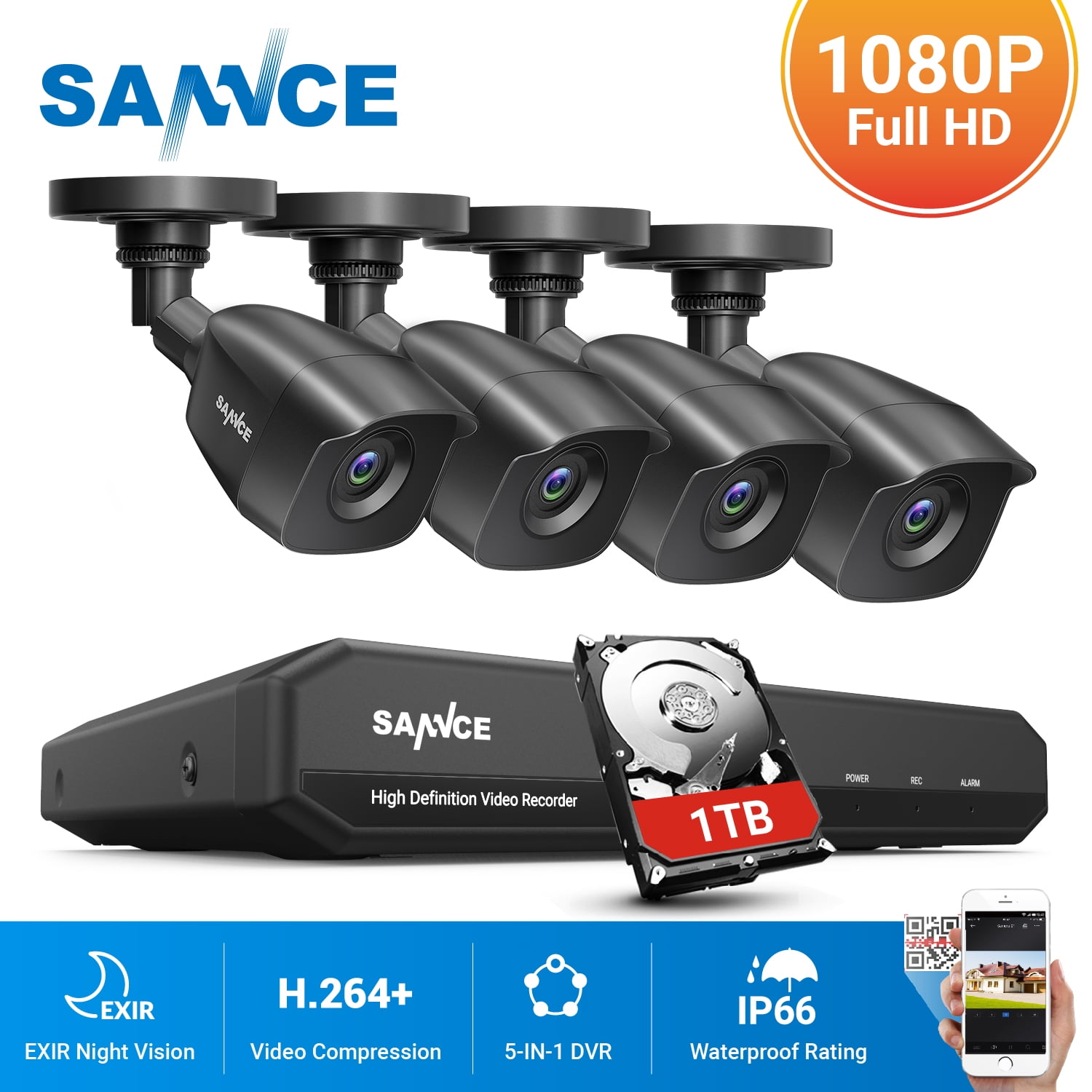 SANNCE 4pcs 2MP 1080P Outdoor IR CCTV Home Security Camera For 4IN1 5IN1 System 