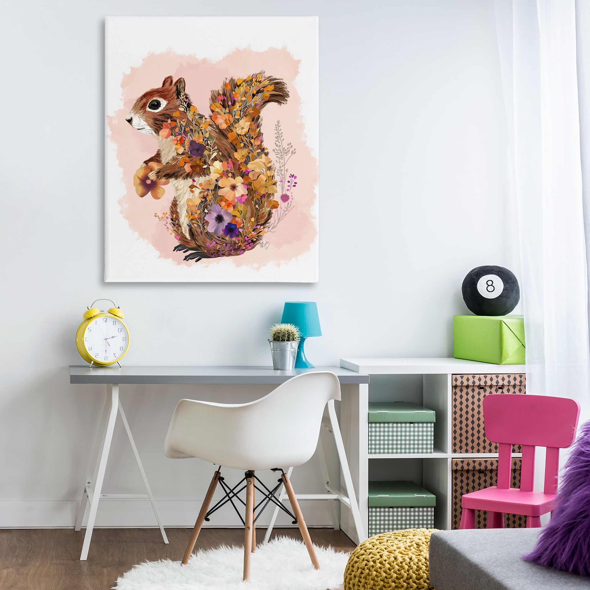 Stupell Industries Wildflower Patterned Squirrel Animals & Insects Painting Gallery Wrapped Canvas Art Print Wall Art, 36 x 48