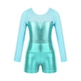 thumbnail image 3 of ZDHoor Kids Girls Long Sleeve Metallic Ballerina Leotard Sparkly Rhinestone Tulle Ballet Gymnastics Leotard Blue Green-A 4, 3 of 7