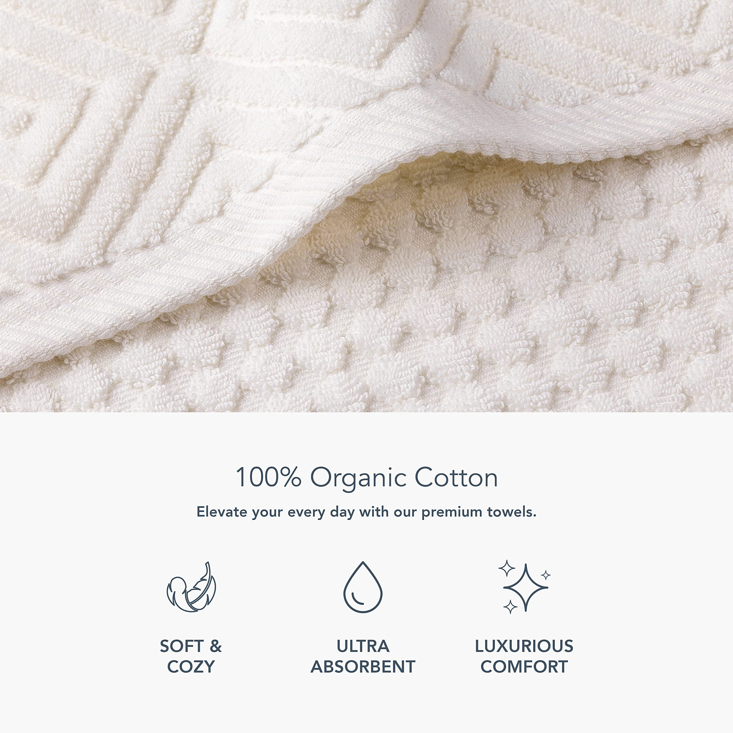 Texere 100% Organic Cotton Diamond Jacquard Towel Sets, Cream (2 Hand and 2 Face Towels)