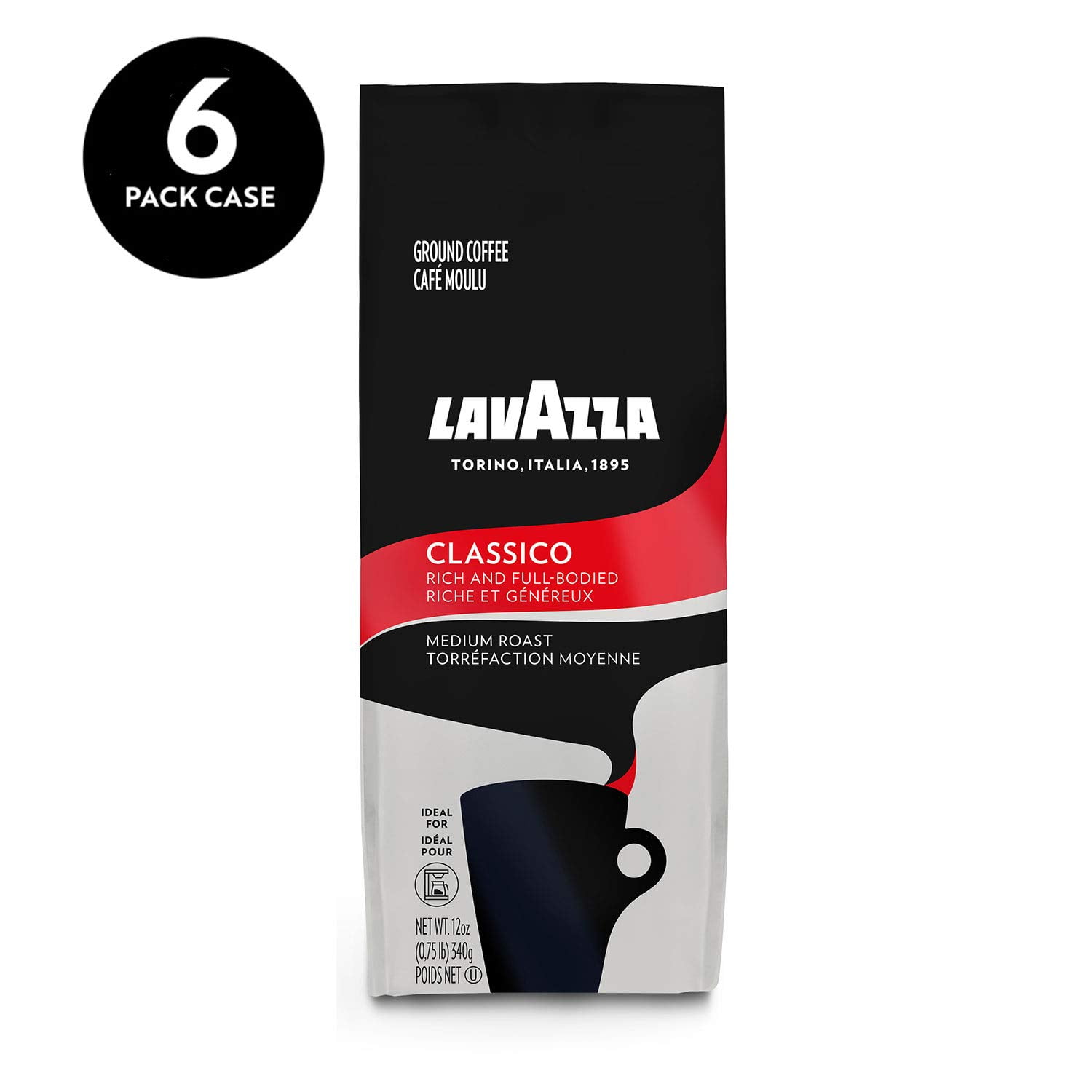 Lavazza Classico Ground Coffee Blend, Medium Roast, 12Ounce Bags (Pack