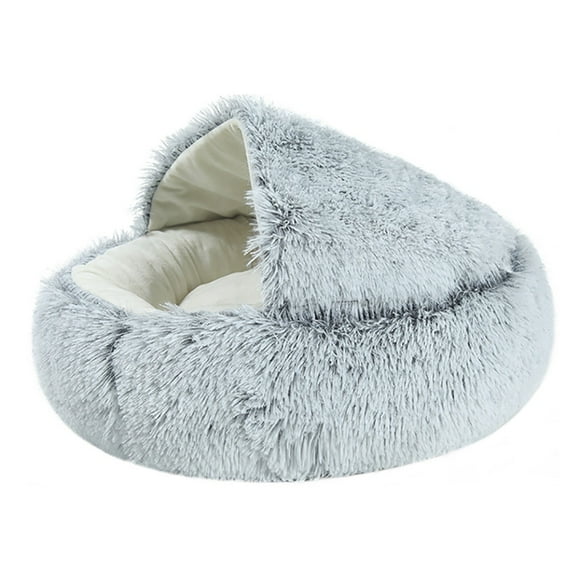 Semi Closed Dog Bed Fluffy Round Pet Burrowing Bed Cat Plush Cave Bed for Indoor
