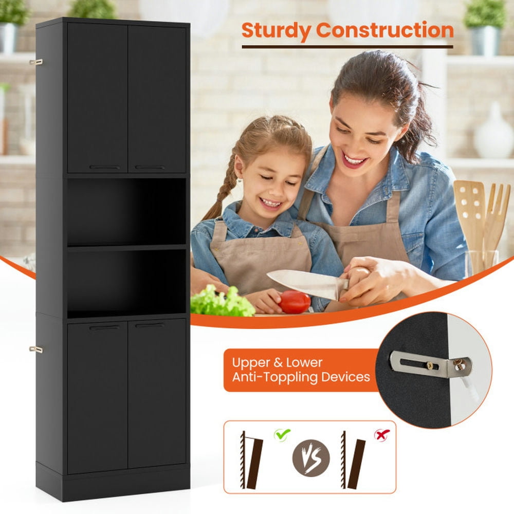 Finihen Kitchen Storage Cabinet, Buffet Sideboard, 75 Inch Kitchen Pantry Cabinet Tall Cupboard with Doors and Shelves, for Dining Room, Kitchen, Living Room, Black Finihen Kitchen Storage Cabinet, Buffet Sideboard, 75 Inch Kitchen Pantry Cabinet Tall Cupboard with Doors and Shelves, for Dining Room, Kitchen, Living Room, Black