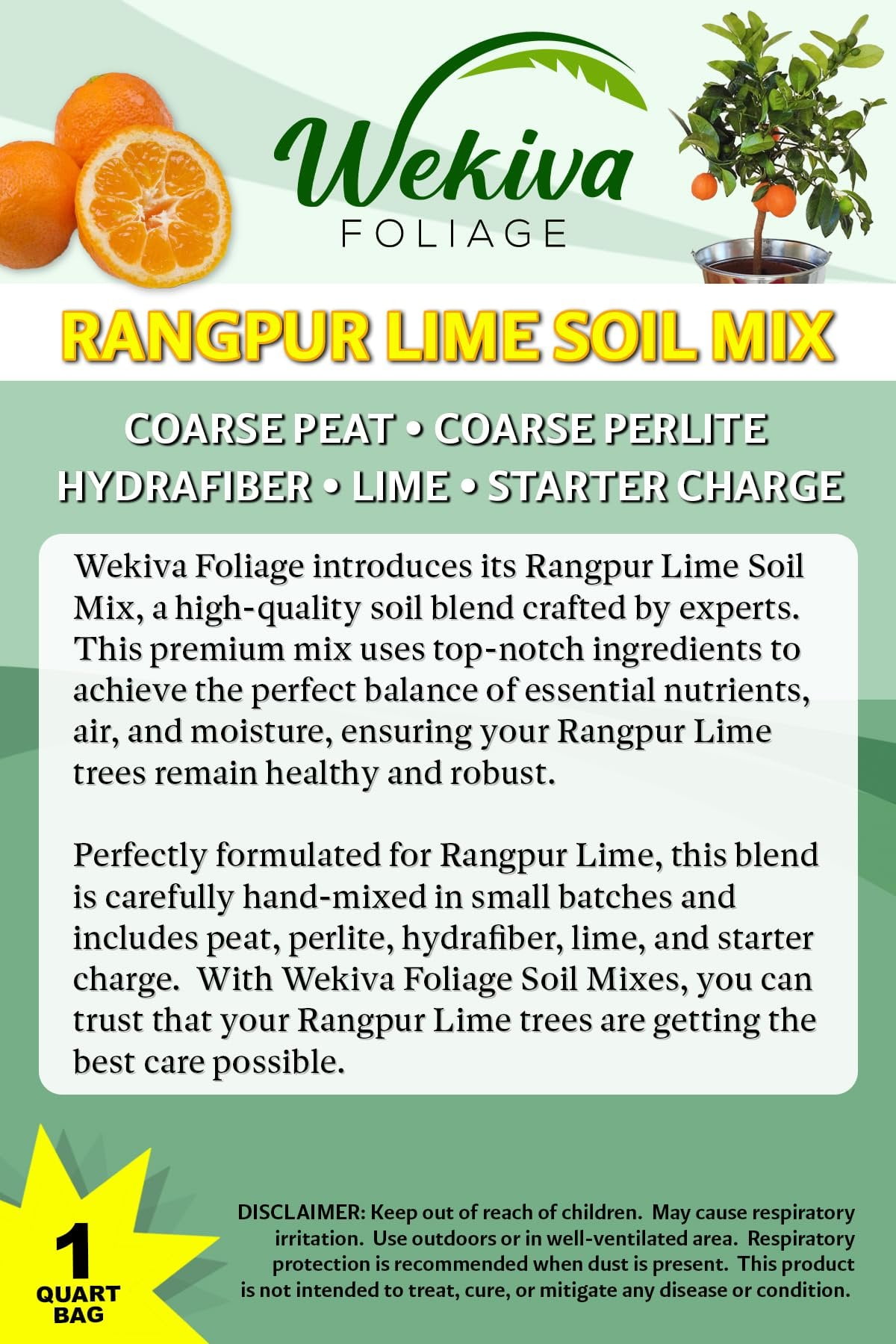 Rangpur Lime Tree Growing Soil Mix  2 Quarts - Custom Soil Blend  Potting Mix for Rangpur Lime Trees  Developed by and for Professional Nursery Growers - Nutrient-Rich Formula
