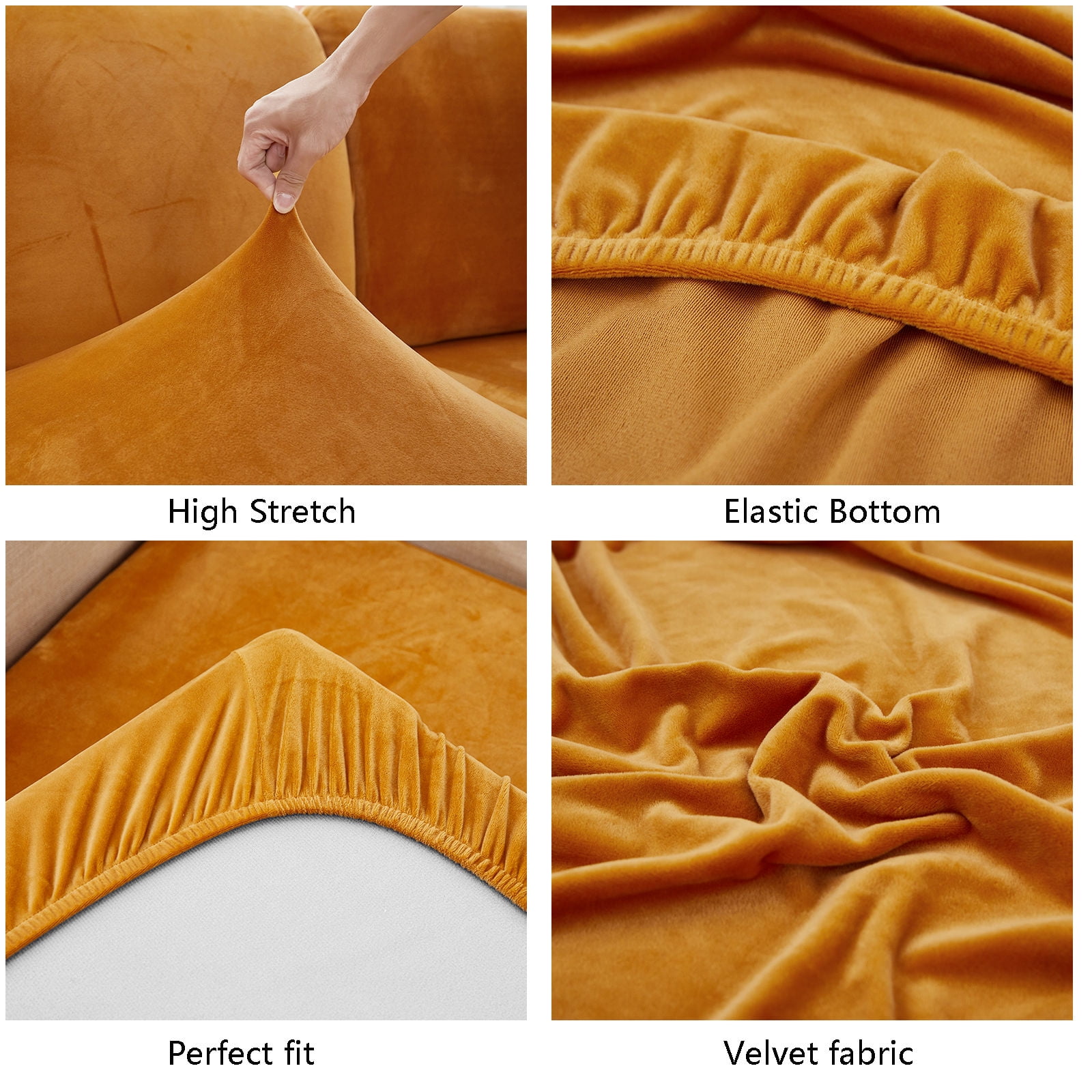 Velvet 1 2 3 Cushion Couch Cushion Cover for L-Shaped Sofa Chaise Longue Sofa Slipcover, Stretch Sofa Cover Non-slip Soft Furniture Protector -Orange-Chair