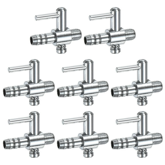 Uxcell 8PCS Aquarium Air Valve, 4/25" ID Bright Silver Single Way Threaded Fish Tank Air Flow Control Lever Pump Copper Nickel Plated Airline Valve