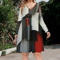 thumbnail image 2 of Beige And Black And Red Squares Long Sleeve Dresses For Women Vintage Elegant Party Dress Oversized V-neck Dress S-8XL, 2 of 7