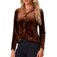 thumbnail image 4 of INSPIRE CHIC Women's Notched Lapel Long Sleeve Button Velvet Blazer M Brown, 4 of 6