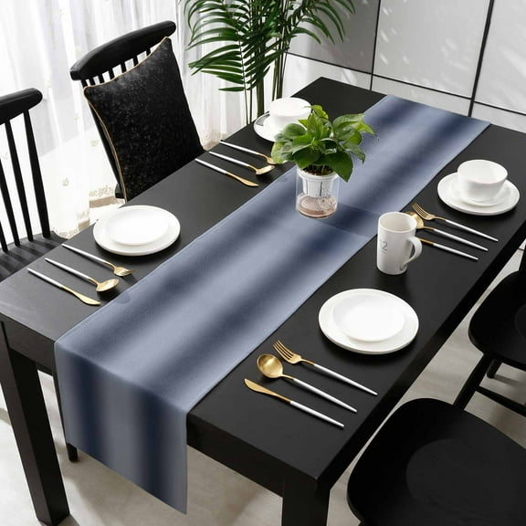 Navy Blue Ombre Cotton Linen Table Runner 18 x 72 inch Grey Modern Art Farmhouse Non-slip Rectangular Dining Table Decor for Wedding Party Holiday Dinner