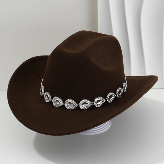 Western Cowboy Hat For Men And Women Style With Metal Drops Gemstone Net Design Chain For Parties And Fashion Events