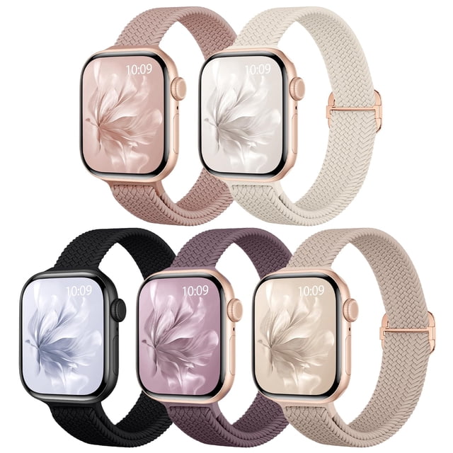 Pulseras de reloj Osochic, delgadas, trenzadas, de nailon elástico, paquete de 5 unidades, 40-49 mm