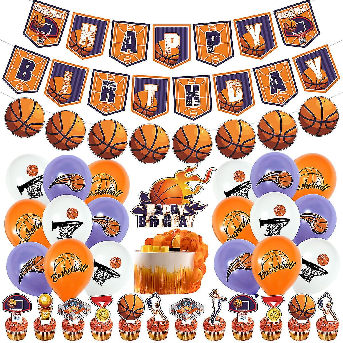 33 Piece Basketball Themed Nba Letters Balloons Decorative Set Banners