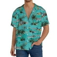 thumbnail image 3 of Vsdgher Hawaii Palms Print Men's Wrinkle Free Untucked Cuban Shirt Business Casual Button Down Shirts Short Sleeve Shirt, 3 of 7