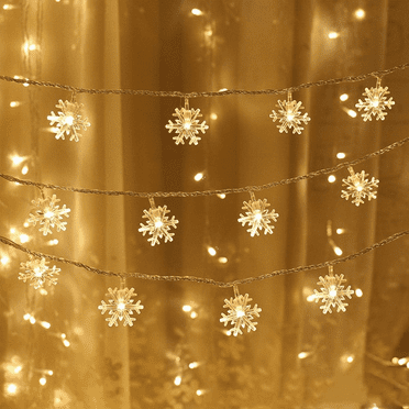 Christmas Lights, Snowflake String Lights 20 ft 40 LED Fairy Lights Battery Operated Waterproof for Xmas Garden Patio Bedroom Party Decor Indoor Outdoor Celebration Lighting Warm White