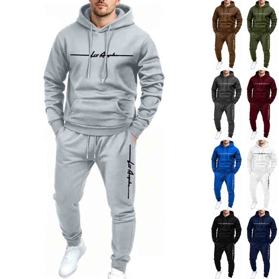 Babcutegg Mens Letter Print Outfit 2-Piece Hooded Sweathsirt and Jogger Sweatpants Loose Casual Set Coffee Size M