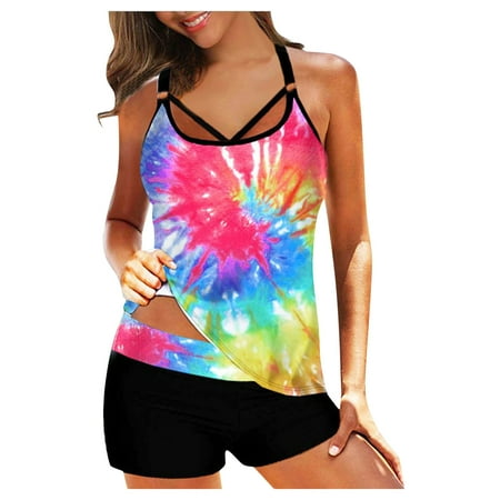

Womens Multi Color Tie-Dye Print Set Two Piece Swimdress and Panty Swimsuits swimming suit for women womens swimsuits swimwear for women