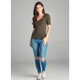 thumbnail image 6 of Essential Basic Women's Cotton Blend V Neck Tee Shirt Half Sleeves - Olive, M, 6 of 7
