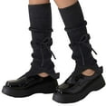thumbnail image 2 of Wuxian Cozy Socks Leg Warmers Solid Knitted Over The Knee Stocking Bow Soft Stretchy Thigh Knee High Socks Fuzzy Socks,Black,One Size, 2 of 4