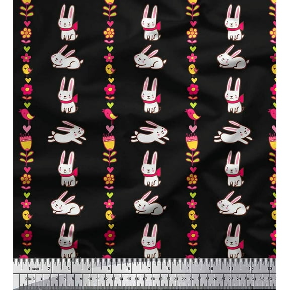 Soimoi Cotton Duck Fabric Floral,Bird & Bunny Kids Printed Fabric 1 Yard 42 Inch Wide