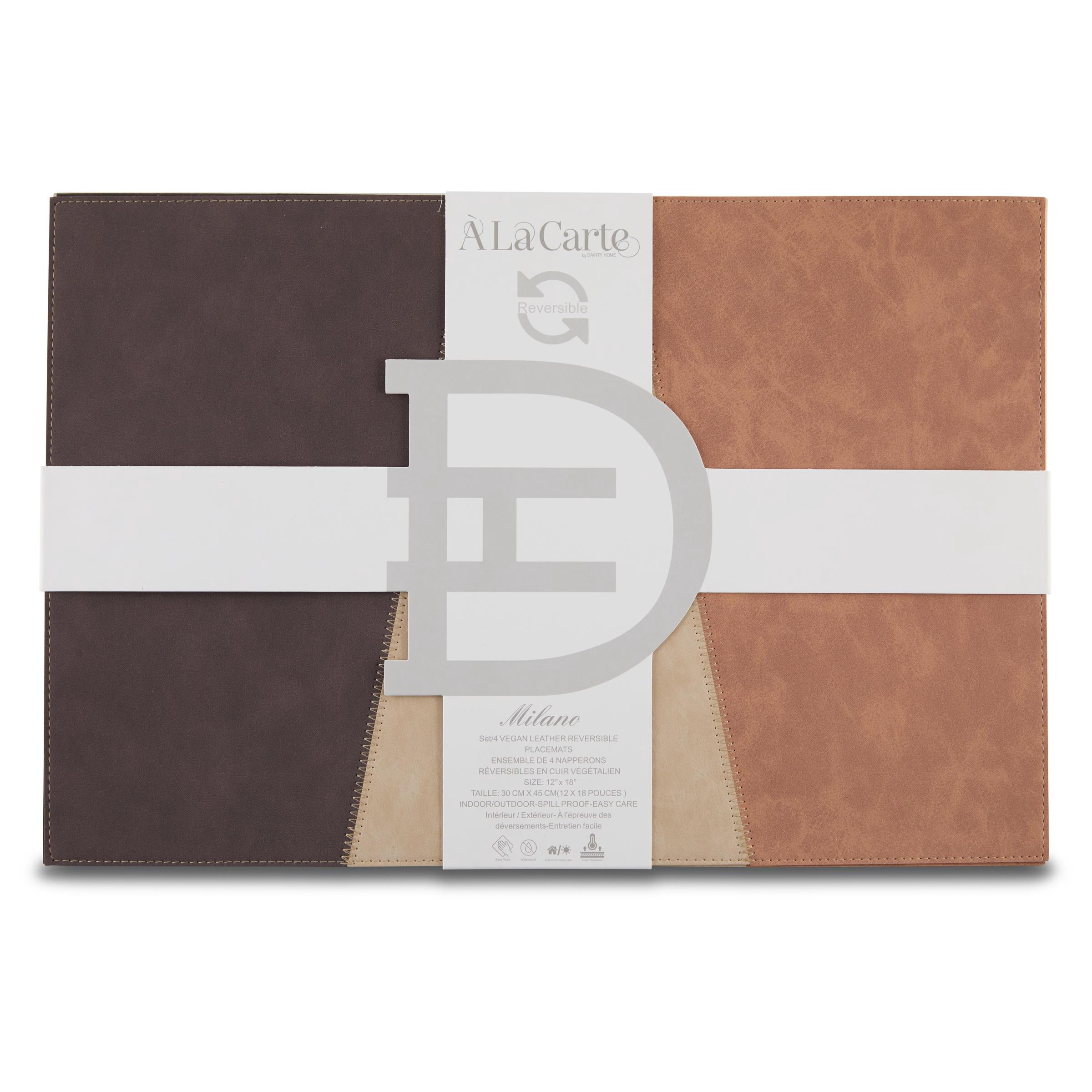 Ala Carte by Dainty Home Milano Patchwork Textured Faux Leather Placemats – Set of 4, Reversible, Non-Slip, Washable, Heat & Tear Resistant – 12x18 in Dining Table Mats