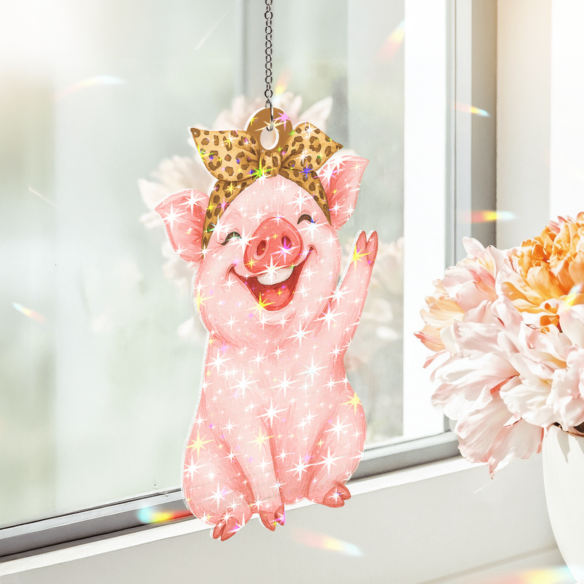 Lotusprinthandmade Cute Pig Lovers Custom Shape Star Hologram Ornament 8in, Pig Animal Hologram Ornament, pig lovers holographic ornament