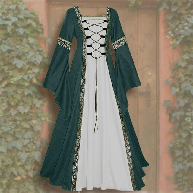 FcBaudy Robe de Cour, Robes pour Femmes, Robes d'Été pour Femmes Robe Décontractée d'Halloween pour Femmes à Manches Longues, à Empiècements, Unie, Gothique, de Cosplay, Robe de Cour