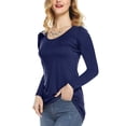 thumbnail image 2 of Fancyglim Womens Long Sleeve Tshirts Solid Casual Cotton Tops (Navy L), 2 of 4