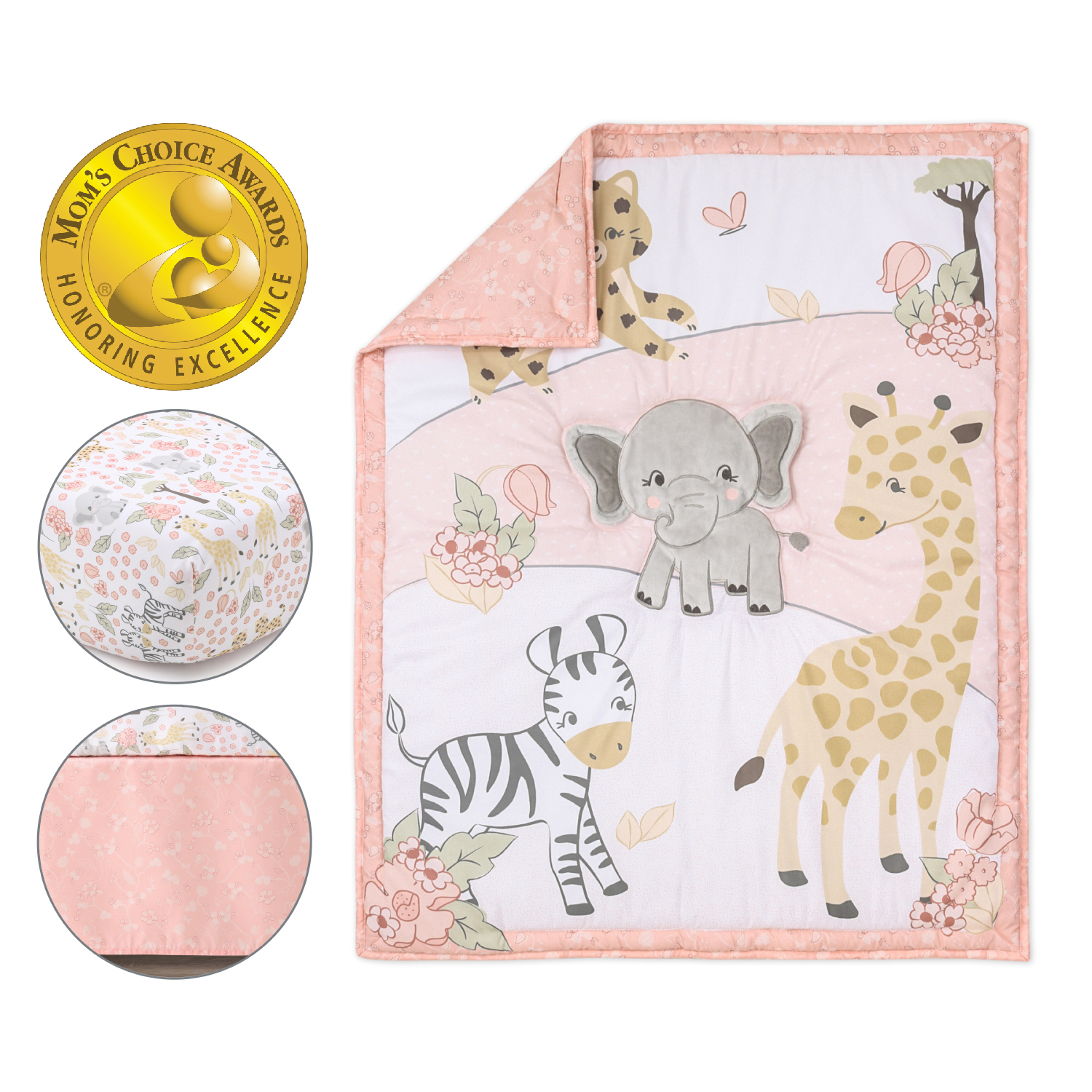 The Peanutshell Wildest Dreams 4 Piece Baby Nursery Crib Bedding Set, Quilt, Crib Sheets, Crib Skirt, and Mobile