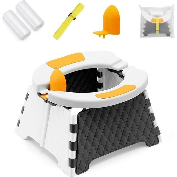 Toddler Portable Potty Training Seat for Kids Baby Foldable Toilet Child Travel Potty in Car Camping Potty Chair Seat for Indoor Outdoor, with 30 Disposable Bags
