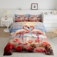 thumbnail image 2 of Flamingo Comforter Set Pink Rose King Bedding Set,Romantic Flowers Quilt Ocean Bird Love Duvet Insert,Kawaii Room Decor, 2 of 5