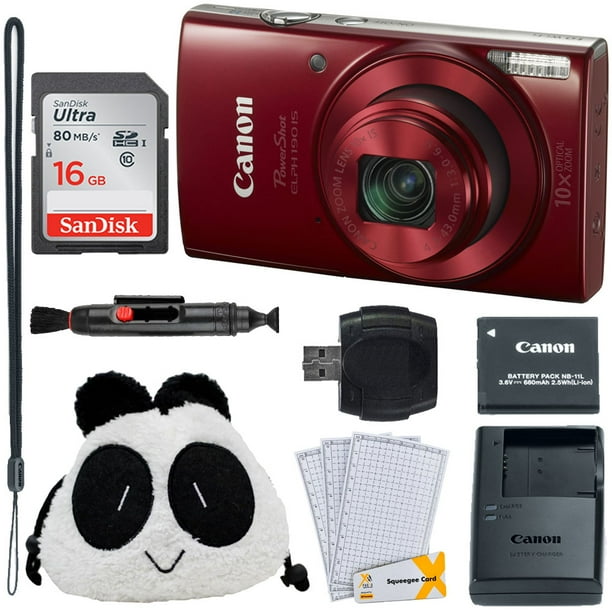 Canon PowerShot ELPH 190 IS Red with 10x Zoom and WiFi + 16GB Value