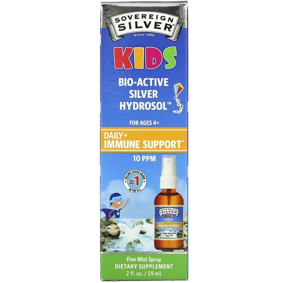 Sovereign Silver Kids Bio-Active Silver Hydrosol, Daily Immune Support Spray, Ages 4 , 10 PPM, 2 fl oz (59 ml), Mineral Supplements