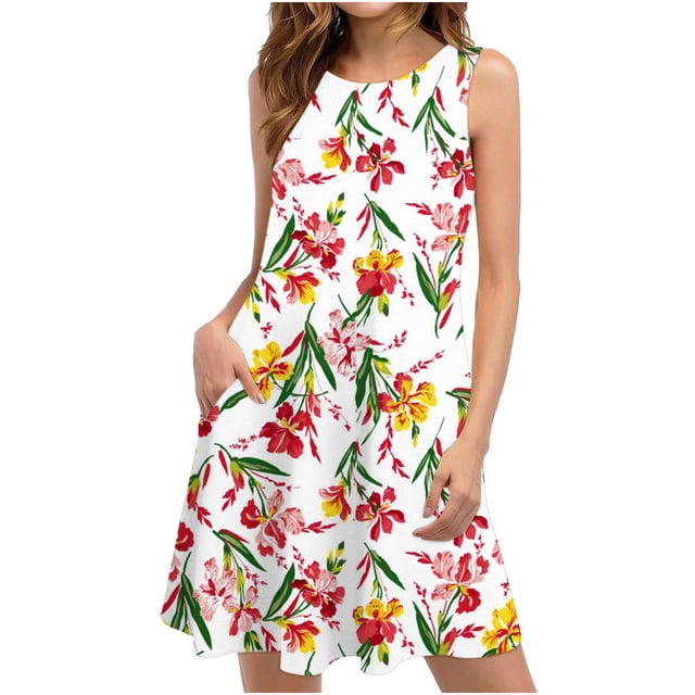 SMihono Robe d'Été Boho pour Femmes Grande Taille Robes d'Été pour Femmes Plage T-Shirt Floral Robe d'Été Décontractée avec Poches Robe Boho