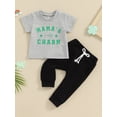 thumbnail image 2 of FEORJGP Toddler Boys Girls Ireland Festival Outfits Infant Baby Short/Long Sleeve T-shirt Crew Neck Shirt Pullover Shamrock Letter Print Tops and Drawstring Trousers Long Pants Casual 2Pcs Clothes Set, 2 of 9