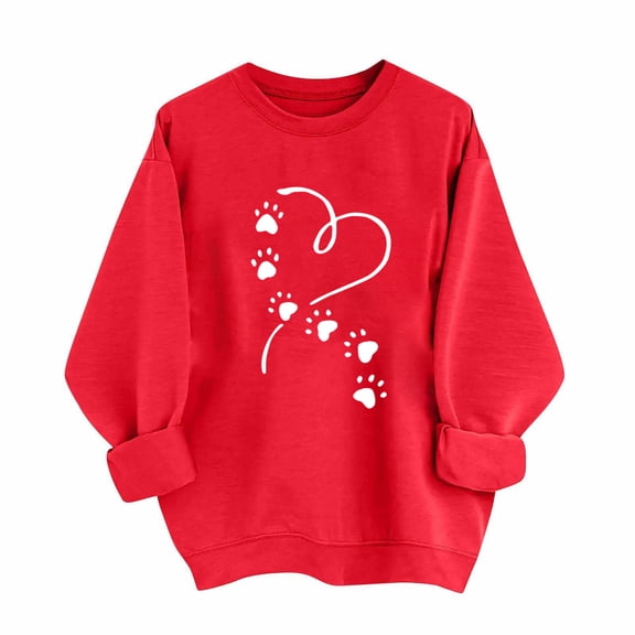 Lopecy-Sta Women's Sweatshirts Valentine's Day Heart Printed Long Sleeved Round Neck Fashion Casual Sweatshirt Top