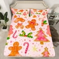 thumbnail image 2 of Manfei Cute Gingerbread Full Size Sheets for Girls, Pink Merry Christmas Bed Sheets, Xmas Tree Stars Sheet Sets, Lightweight Room Decor 4 Pieces, 2 of 7