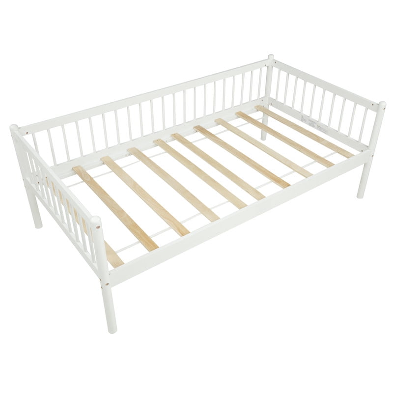 Twin Size Low Profile Platform Sofa Bed with 3-Side Guardrails, Wooden Daybed Frame with 11.8'' Under-Bed Storage