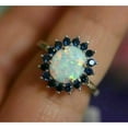thumbnail image 2 of 2Ct Oval Cut Fire Opal & Blue Sapphire Halo Engagement Ring 14K White Gold Plated, 2 of 3
