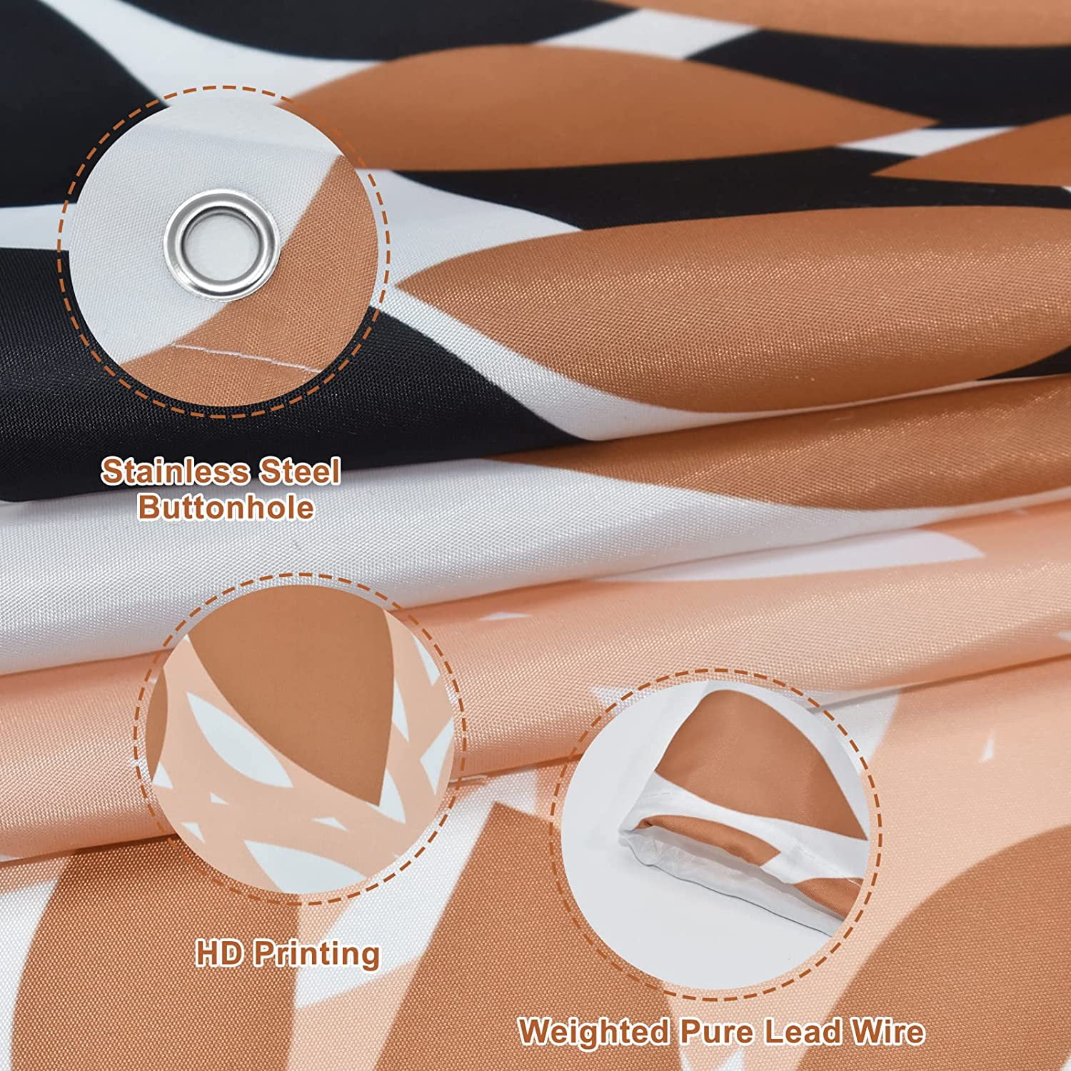Dahlia Flower Shower Curtain, Floral Bathroom Decor, Waterproof Polyester Fabric Orange Brown Black Grey Set, with 12 Hooks 72 x 72 Inches