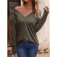 thumbnail image 4 of Long Sleeve Shirt for Women Fall Outfits Dressy Casual Fashion Clothing V Neck Tunic Tops with Button  Green XL, 4 of 6