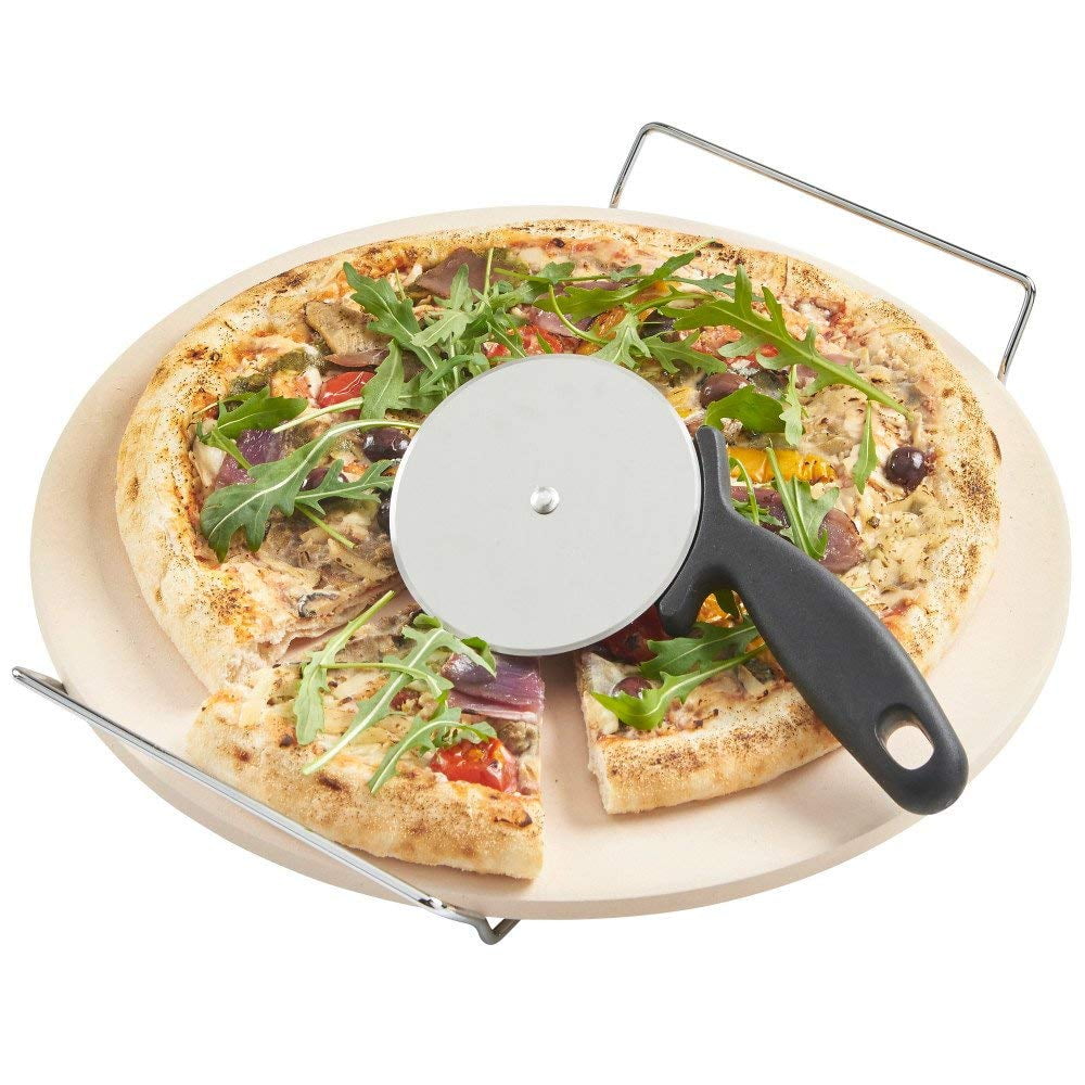 Pizza Stone for Oven Grill BBQ Baking Stone Round Ceramic with Cutter