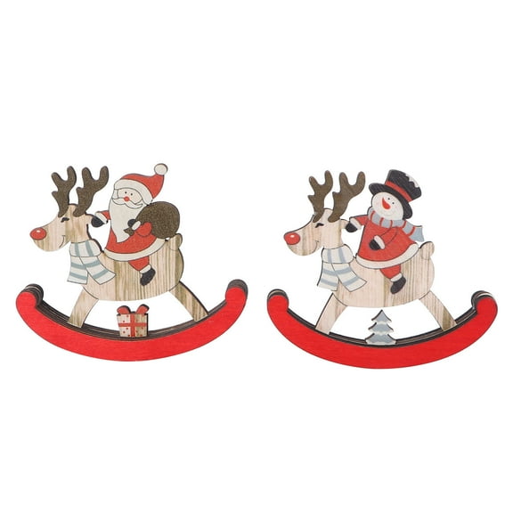 Gymnture Christmas Rocking Horse Wooden Decoration for Home Fireplace Mantel (2pcs)