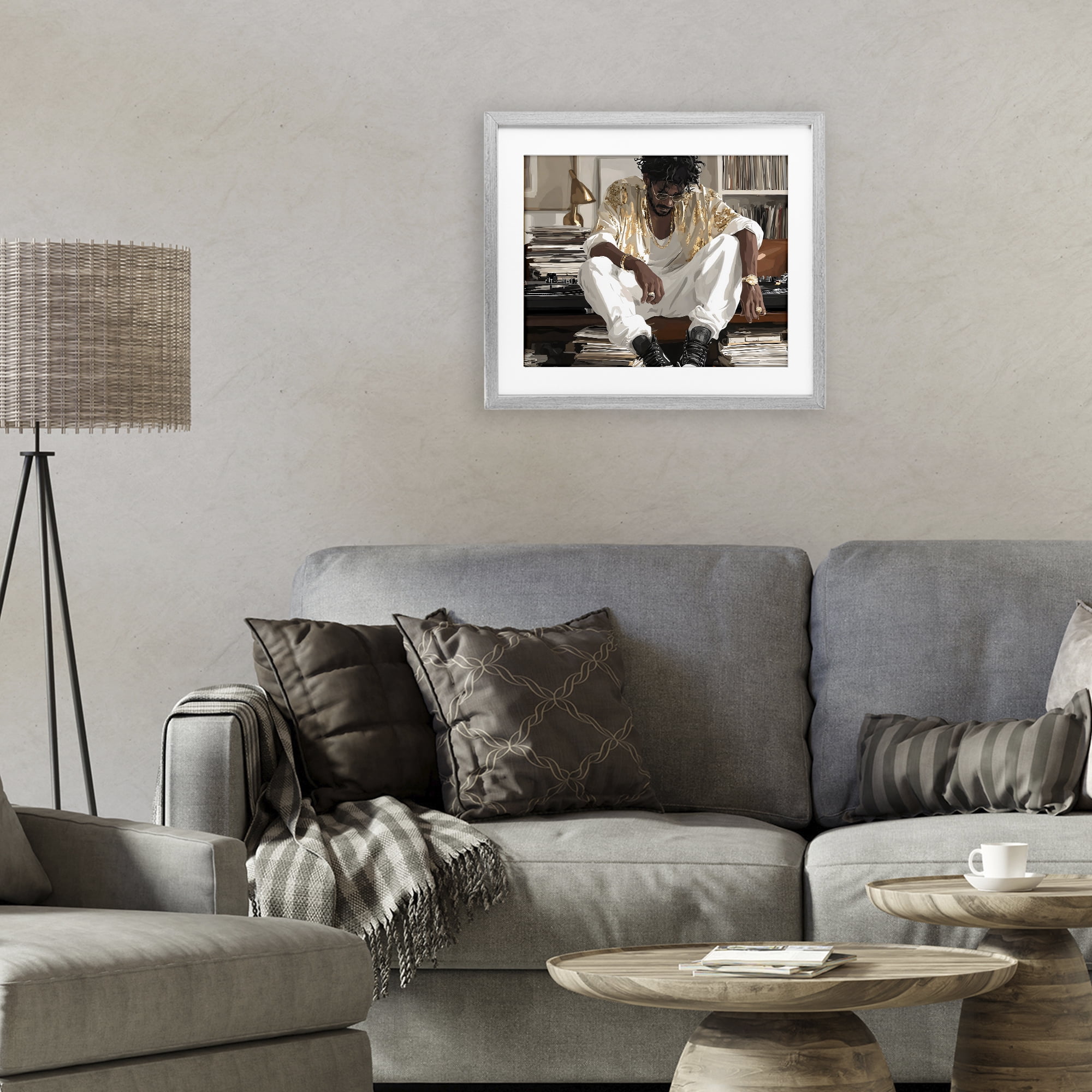 Stupell Industries DJ with Record Collection Gray Framed Print Under Glass, design by Franklyn Gregory