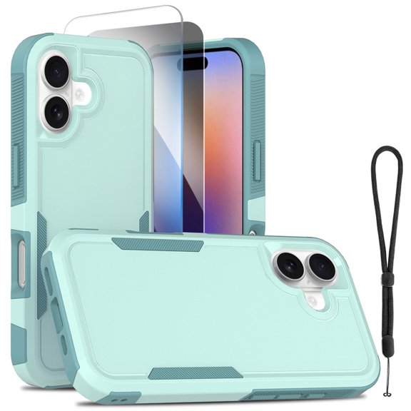 Mynvo Rugged Case for Apple iPhone 17 with Clear and Privacy Screen Protectors, Heavy Duty Shockproof Cover with Lanyard for Women Men