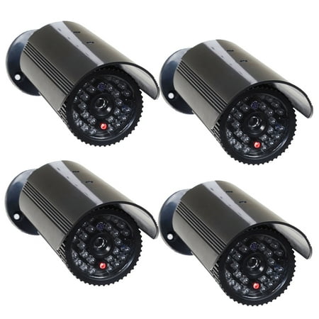 VideoSecu 4 Fake Surveillance Camera Dummy Infrared IR LED Light Home Security Camera with Blinking Flashing Light c4x