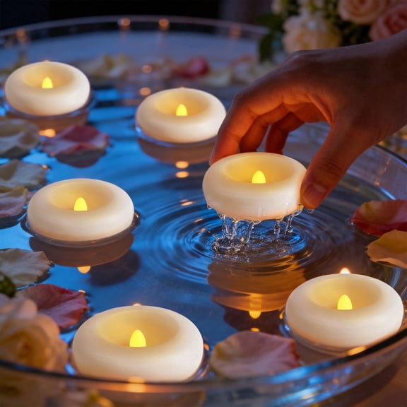 WYZworks 200 Hour LED Floating Candles 2.75", Water Activated Flameless Tealights, Waterproof Battery Operated Fake Candles for Wedding Centerpieces, Cylinder Vases & Pool Decor, Warm White (12-Pack)