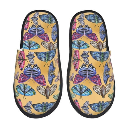 Balery Butterfly 3 Slient Indoor Furry Fleece Comfort House Shoes Soft Non-Slip Home Shoes Cotton slippers House Slippers-- Large