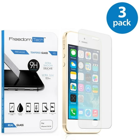 3x Freedomtech iPhone 5S Screen Protector Real Tempered Glass Film LCD